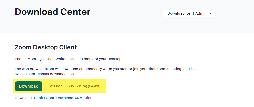 Click Download under "Zoom Desktop Client"