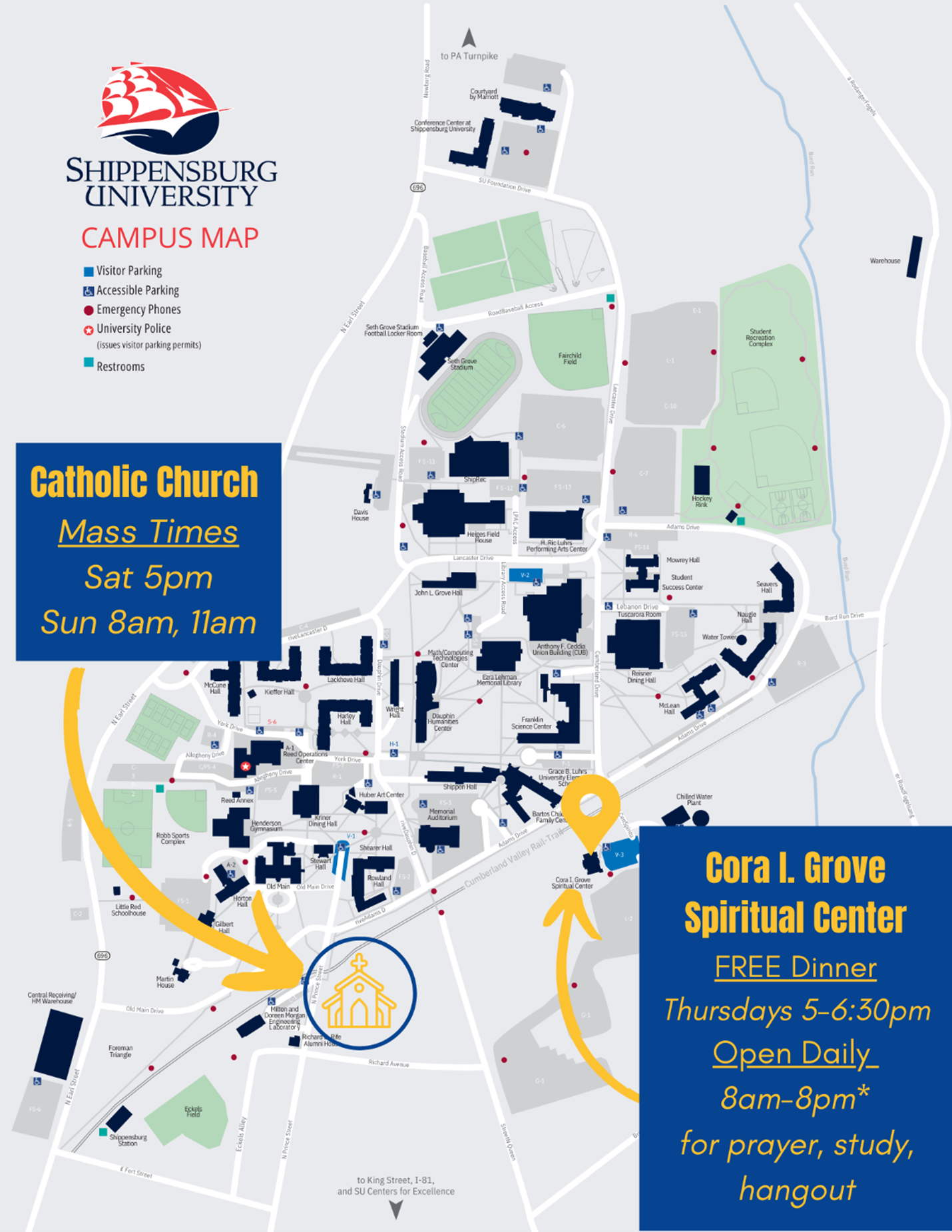 map of campus with location for services marked