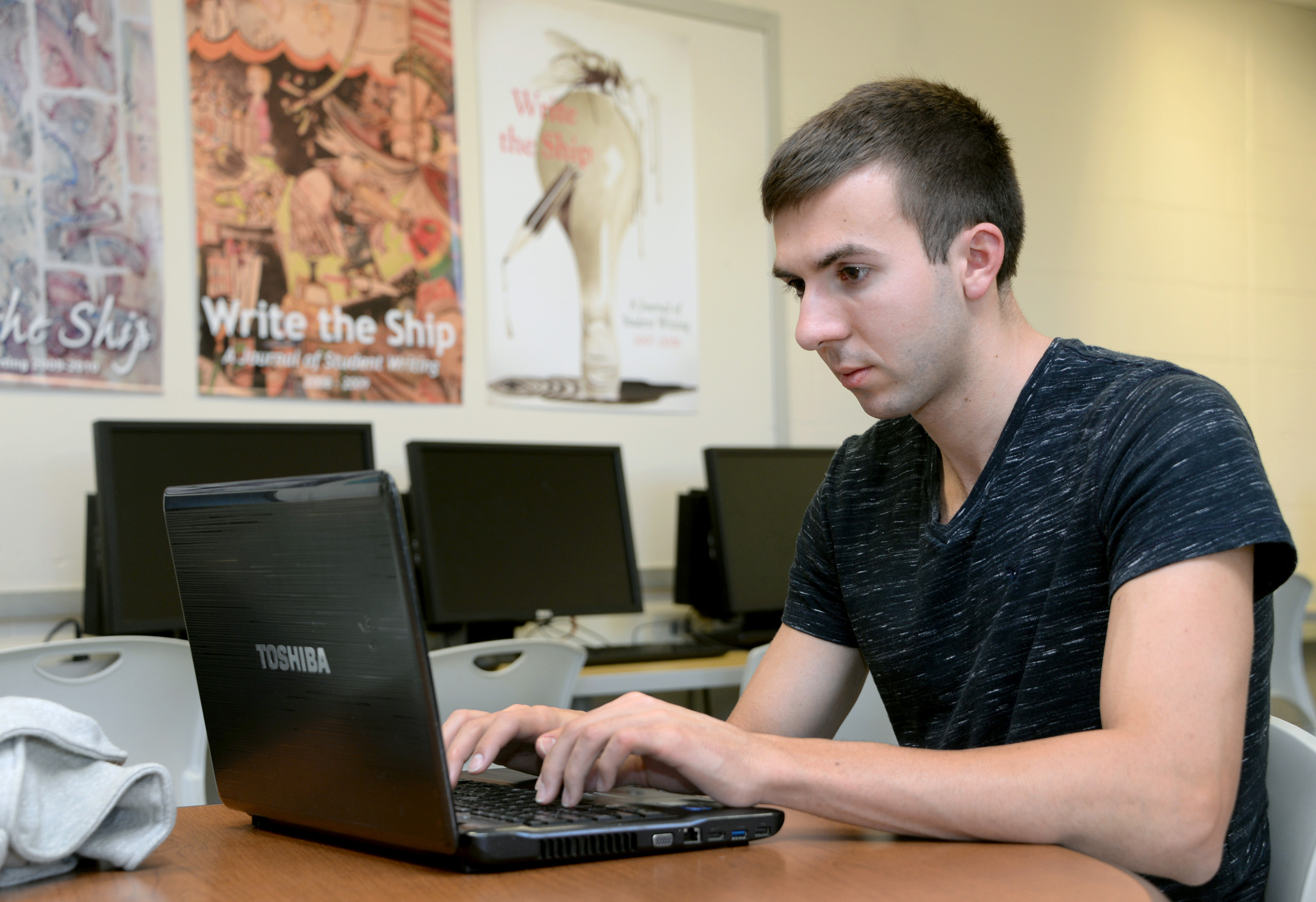 Student using a laptop